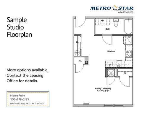 Floor plan for studio, 1 bath, 481 sqft
